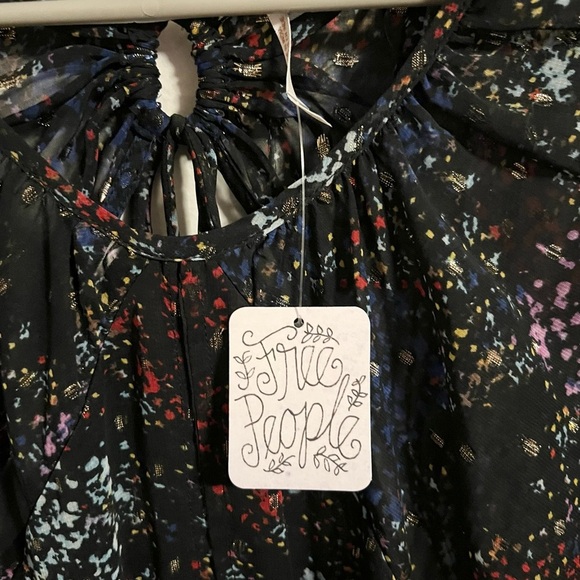 NWT Free People Anna Mini Chiffon Dress Colorful Metallic Open Back size XL - Picture 5 of 13